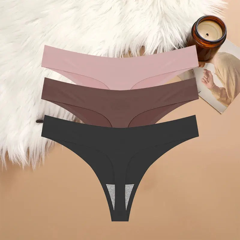3-pack Simples Market breathable seamless low-waist g-string underwear set in pink, brown, and black