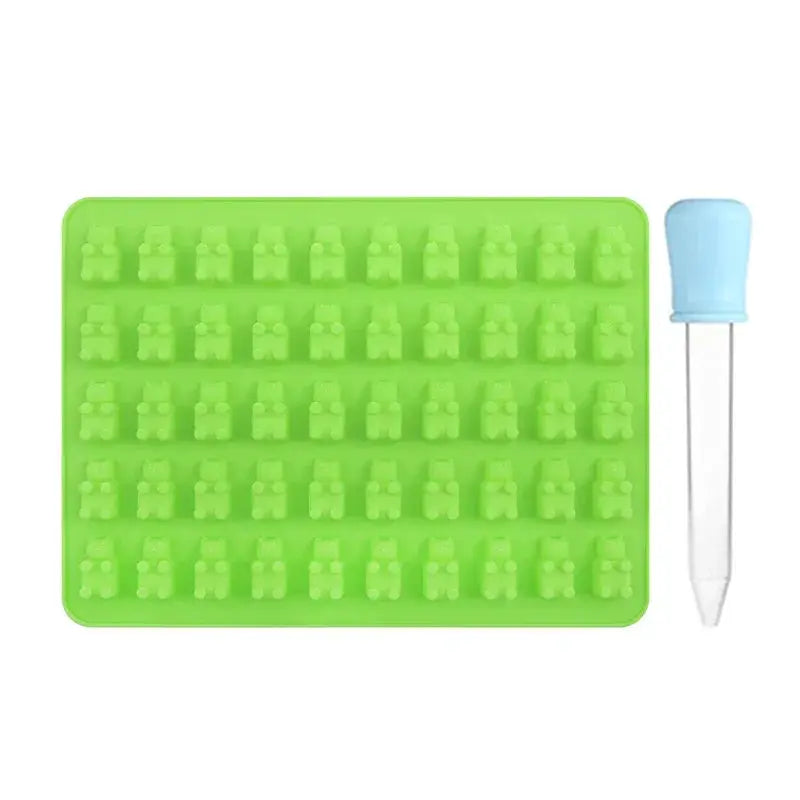 50 Cell Gummy Bear Silicone Mold With Dropper Candy Chocolate Fudge Ice Cubes Pastry Baking