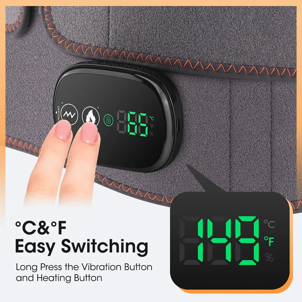Electric heating waist massager belt with vibration, black belt, digital display, 3 gear settings