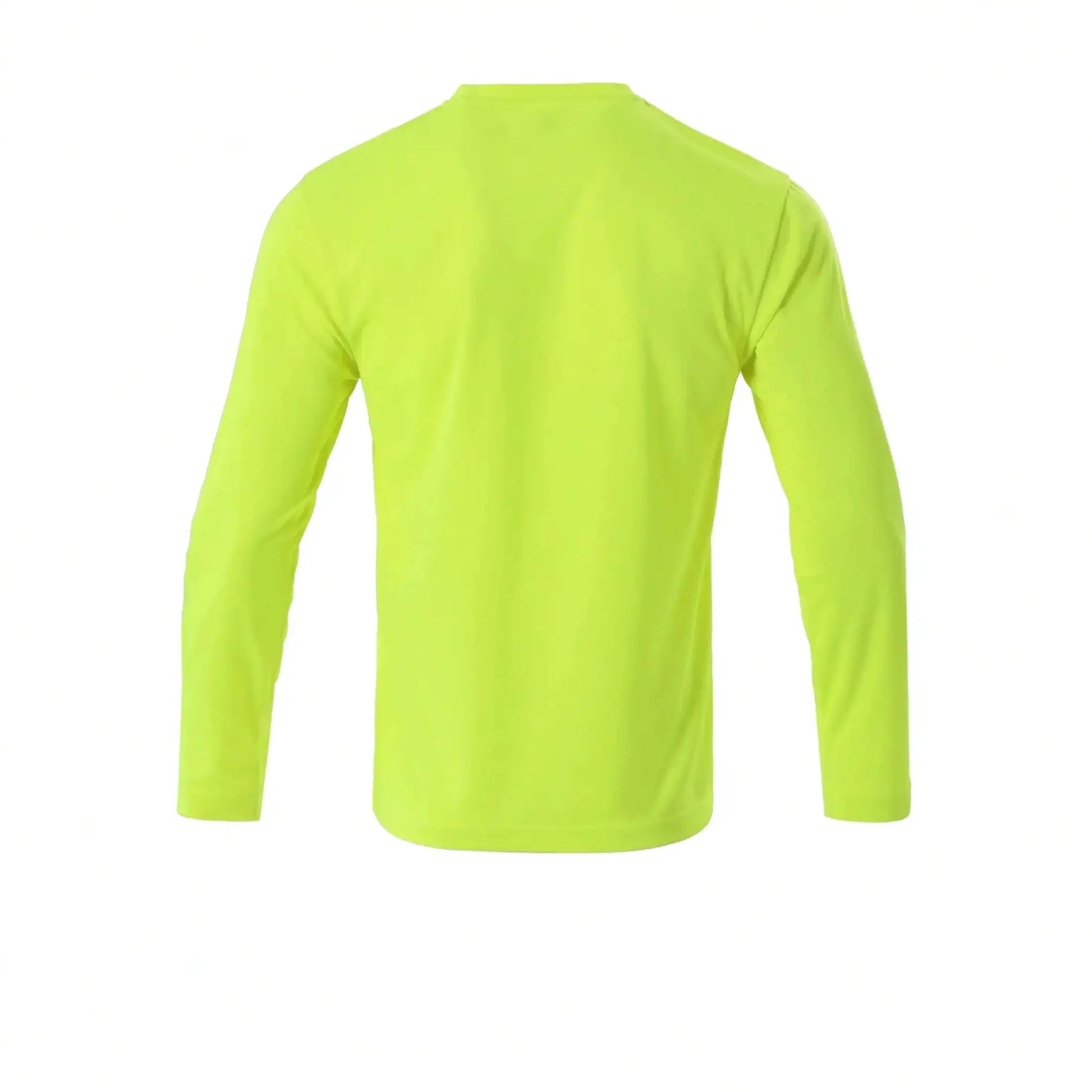 Men's long-sleeve athletic T-shirt in neon yellow-green, back view