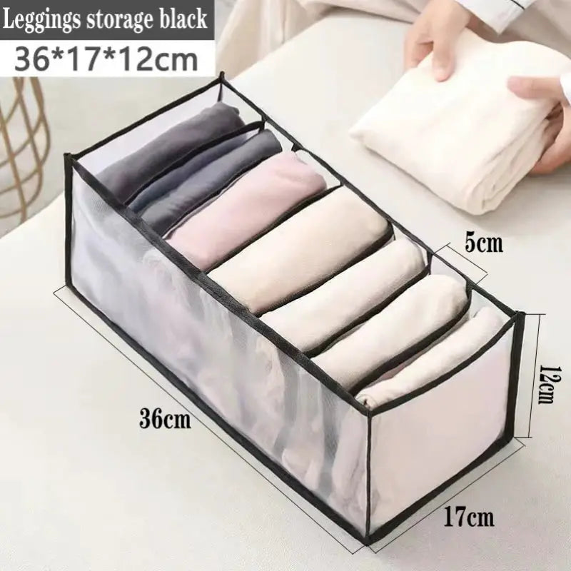 Simples Market underwear and sock organizer with multiple compartments, black trim and mesh sides, 36x17x12 cm