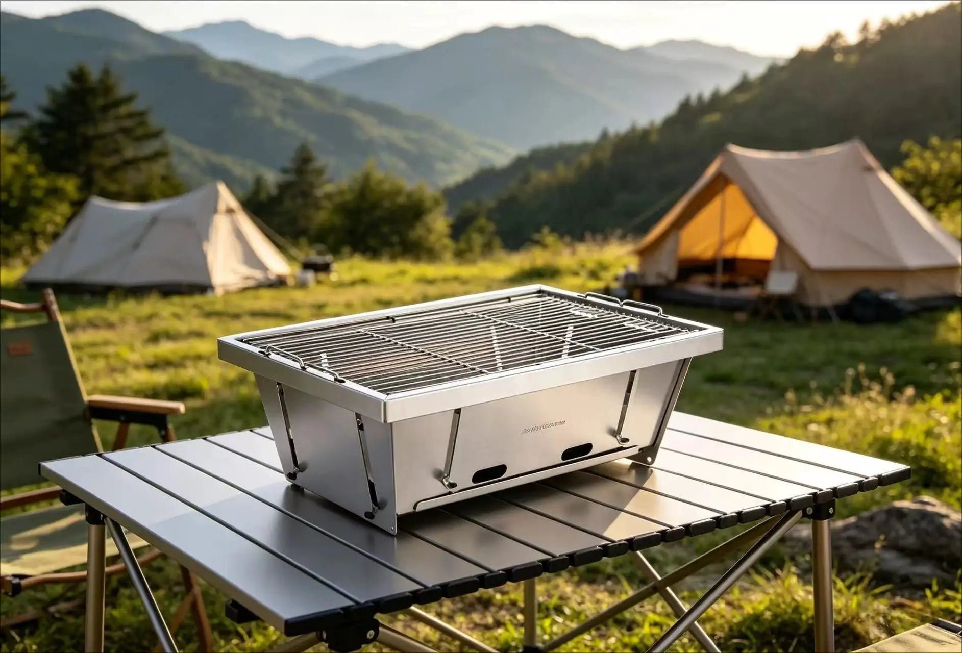MOUNTAINHIKER 304 stainless steel barbecue grill; portable folding outdoor stove for camping by Simples Market.