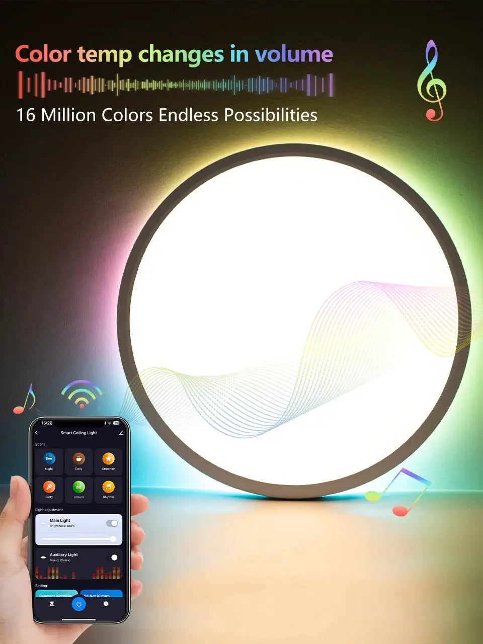 Simples Market TUYA smart circular ceiling light, RGB LED, ultra-thin 0.98in, 36W/28W, app and voice control