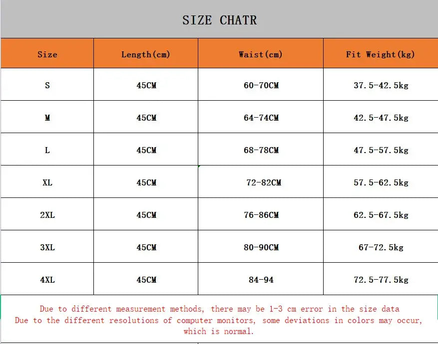 Flared Skirts by Simples Market size chart: S–4XL, 45cm length, waist 60–94cm, weight 37.5–77.5kg.