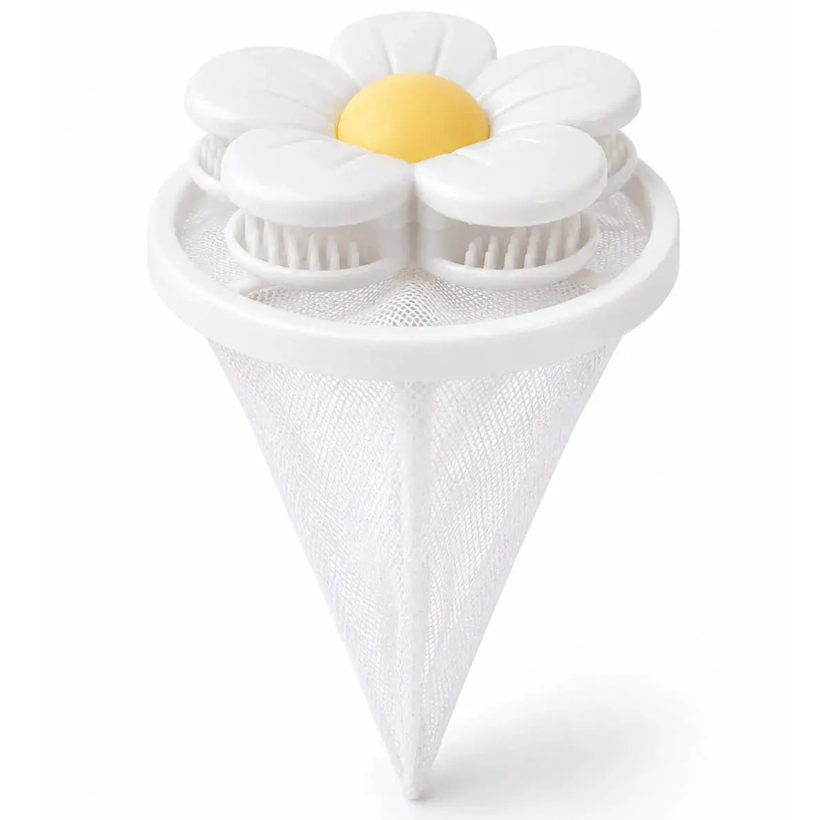 Simples Market washing machine lint catcher with flower-shaped top and white mesh bag
