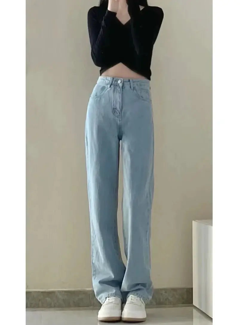Women Vintage Wide Leg Denim Jeans All Season Casual Trousers