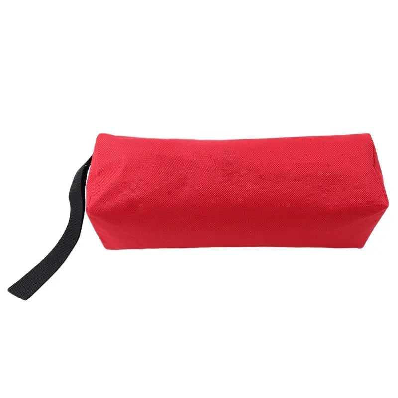 Small Oxford cloth tool bag, red with black strap, lightweight mini storage pouch.