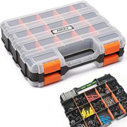 AIRAJ small parts organizer with 34 compartments, double-sided, transparent plastic with orange latches