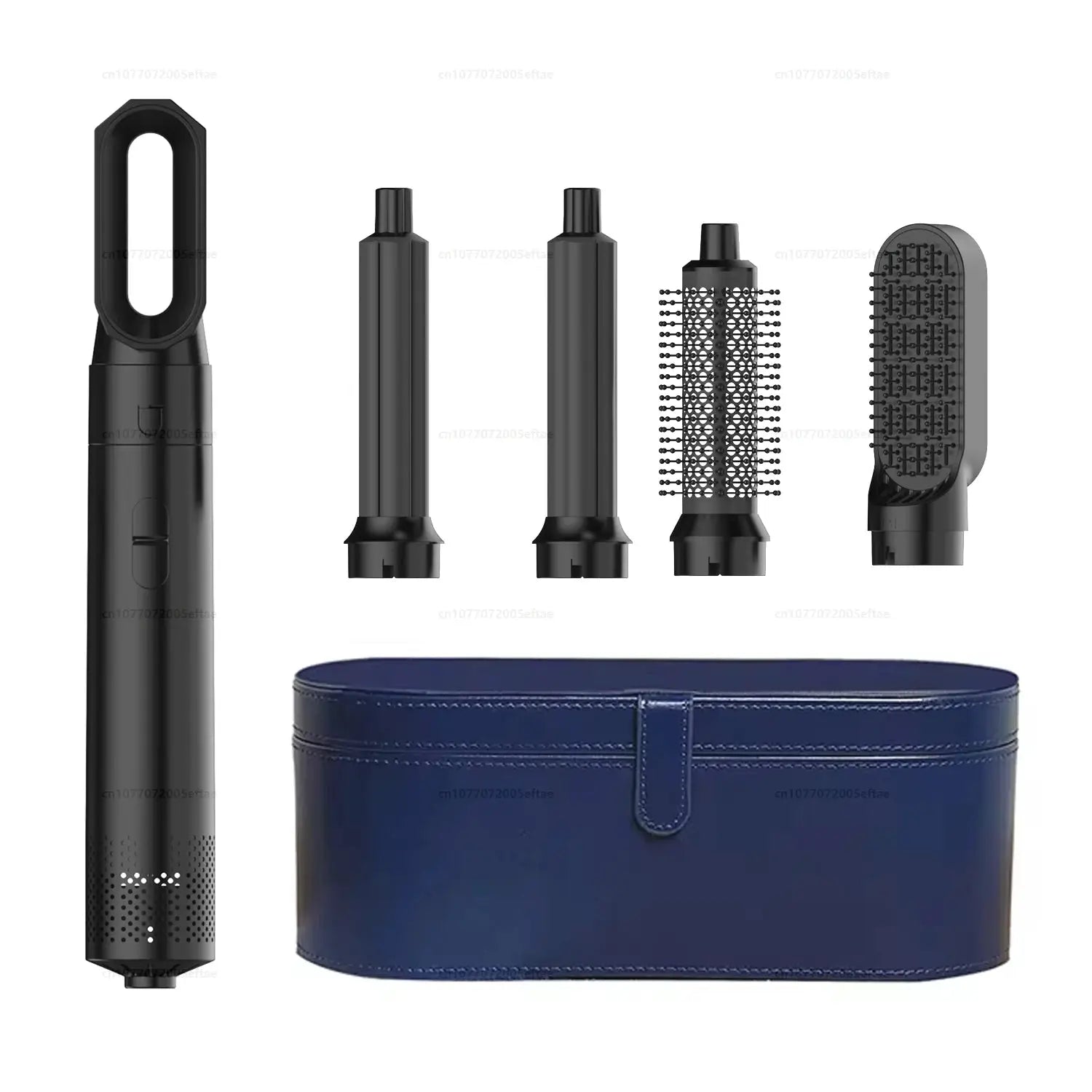 Simples Market 5-in-1 hair styler set in black with multiple attachments and blue carrying case