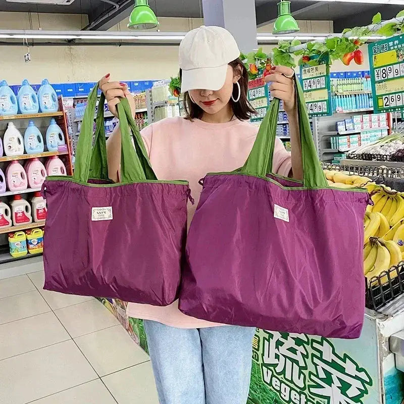 EverEco Foldable Eco Friendly Shoulder Bag Womens Reusable Grocery Tote Large Capacity Drawstring Closure