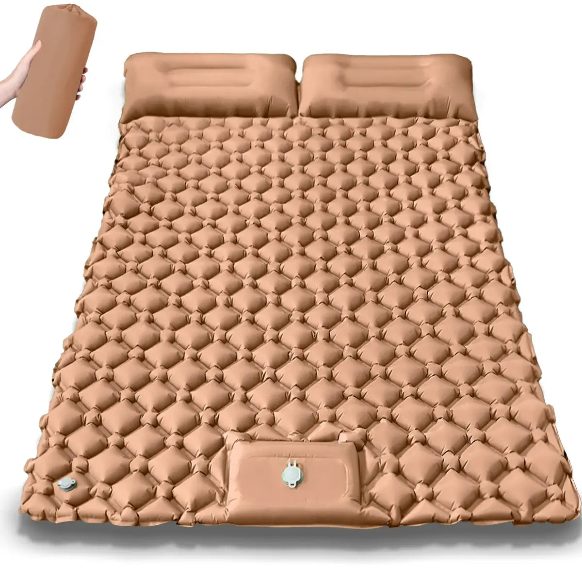 Simples Market double air mattress camping bed with built-in pump, waterproof and portable, peach brown