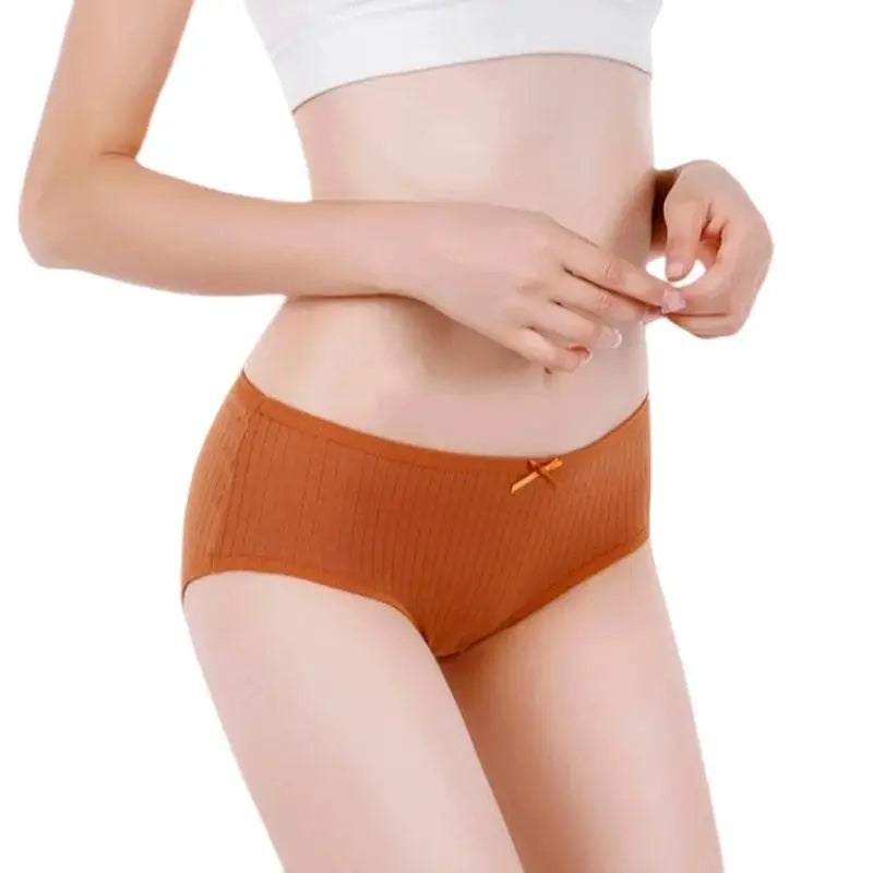 Women’s brown cotton ribbed mid-rise panties with bow detail by Simples Market