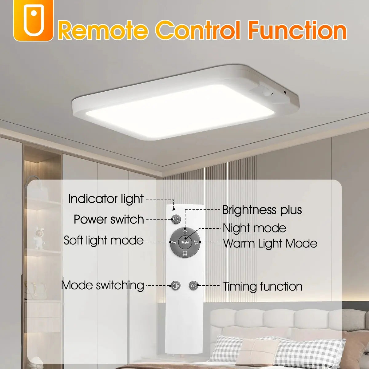 Rechargeable motion-sensor ceiling light with remote by Simples Market, white finish, 3 color temps.