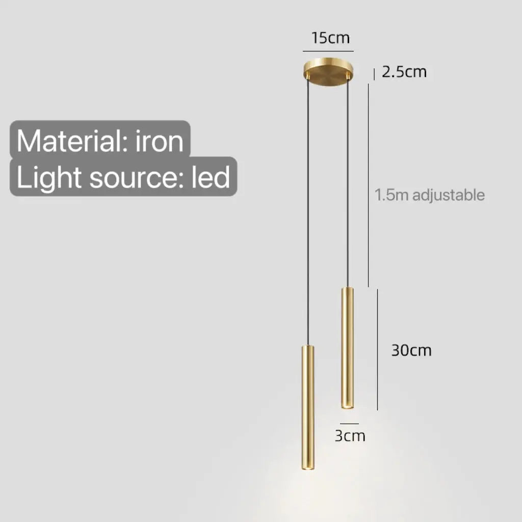 Simples Market two gold iron pendant lamps, LED bedside lights with 1.5m adjustable cords