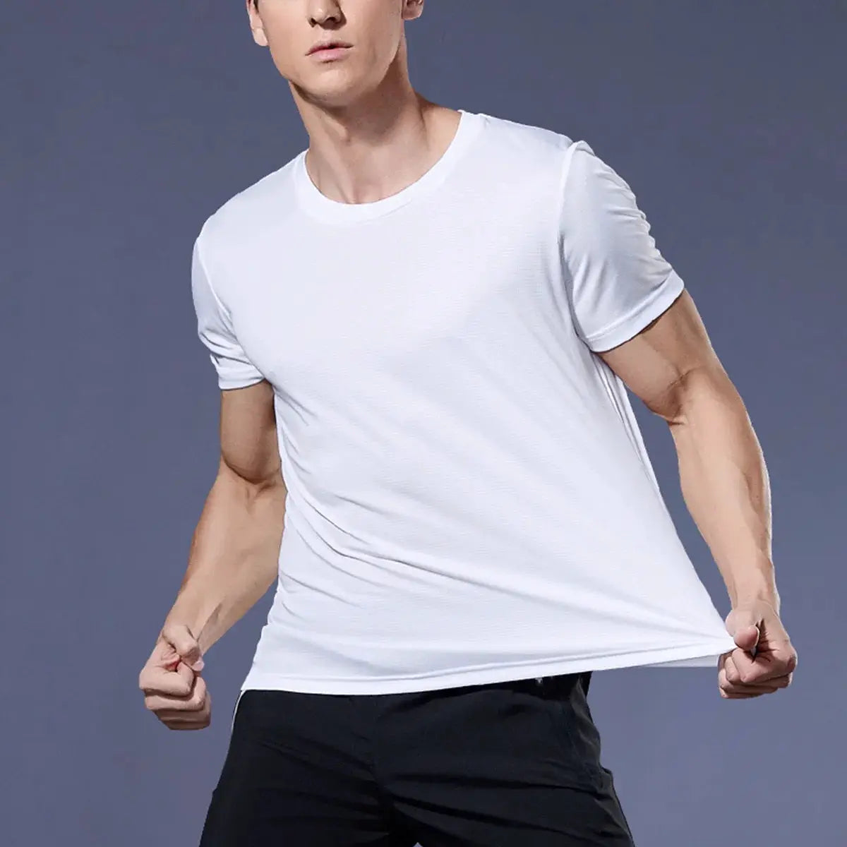 Simples Market men's white quick-drying short-sleeve athletic t-shirt