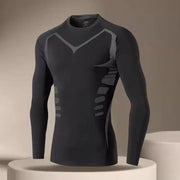Men's compression T-shirt, black with gray panels, quick-dry gym/running top by Simples Market