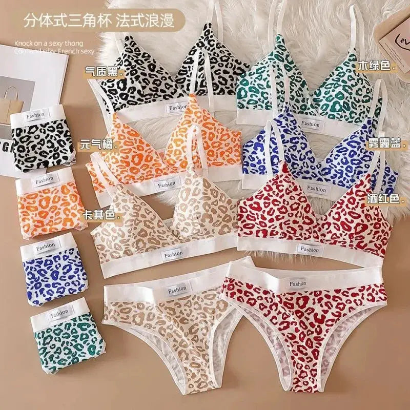 2025 Summer Leopard Print Traceless Steel Rim Bra And Brief Set With Adjustable Shoulder Straps For Women