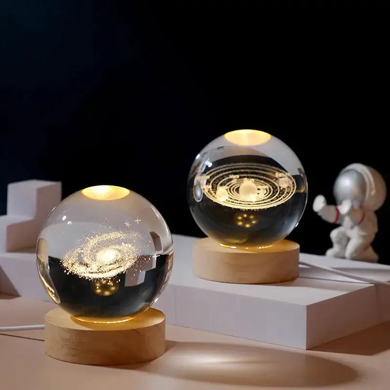 Gift Festival USB LED Night Light: galaxy crystal ball lamps on wooden bases (set of 2) by Simples Market