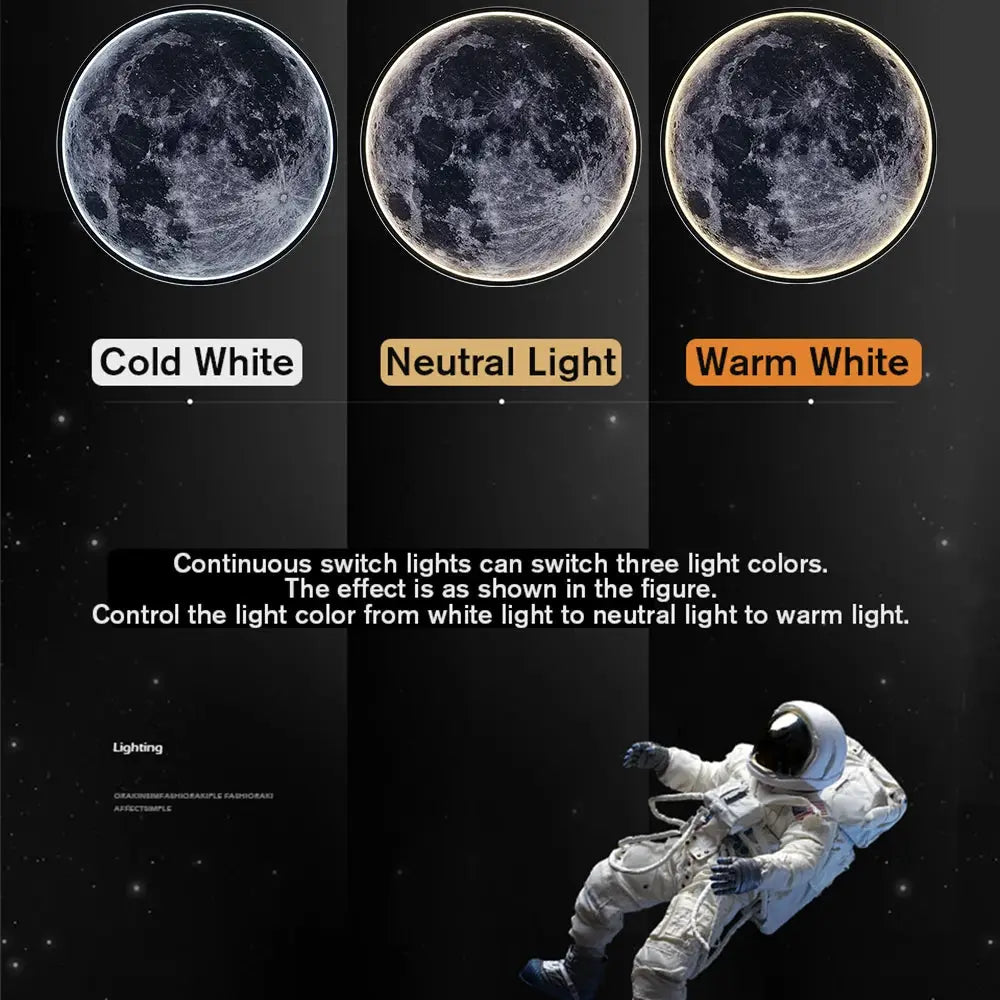 LED Moon Wall Lamp trio by Simples Market; remote, dimmable, 3 colors.