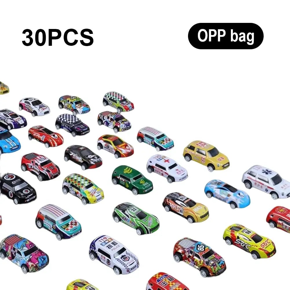 30-piece mini pull-back car set in assorted colors, plastic toy cars for boys