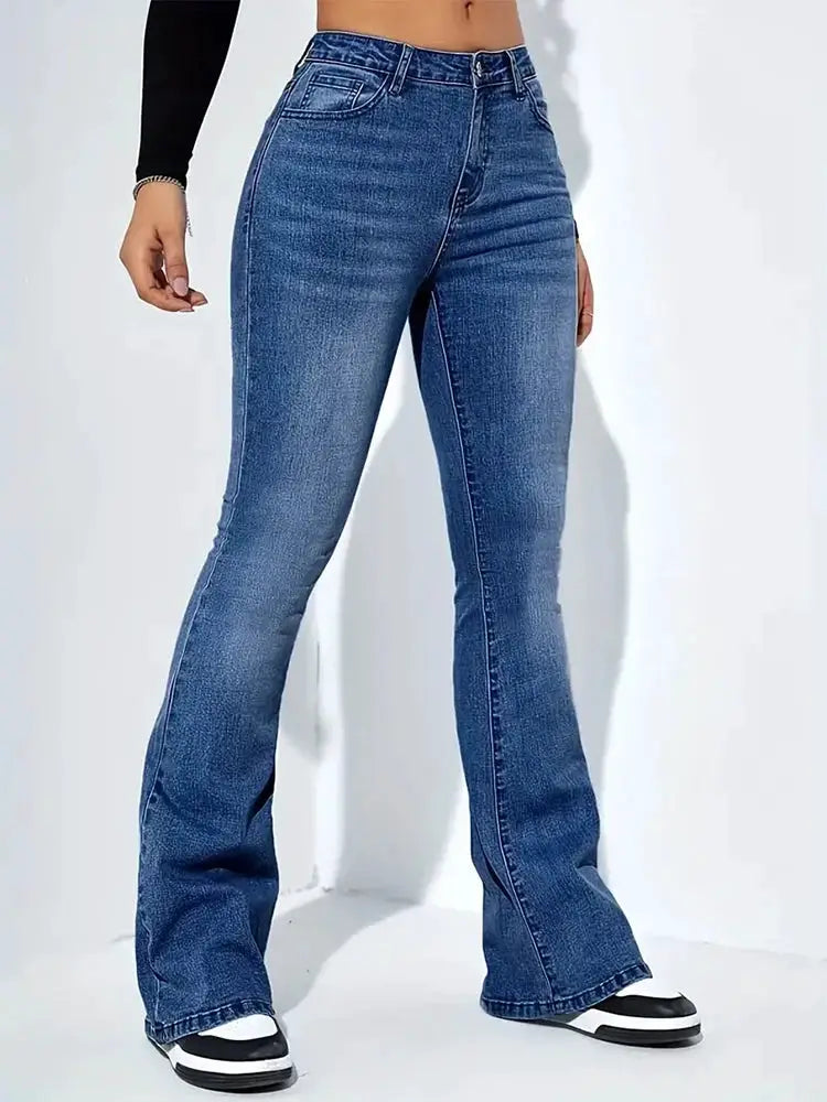 Women Flare Jeans High Waist Moustache Wash Denim Bell Bottom Y2K