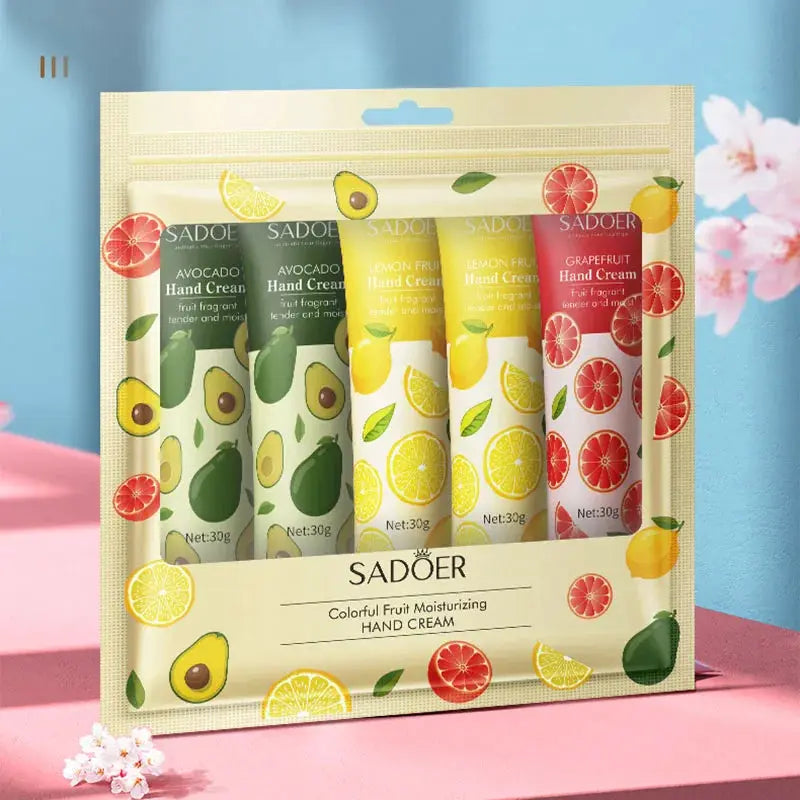 5 Piece Sadoer Fruit Plant Fragrance Hand Cream Set For Moisturizing Repair And Dryness Protection