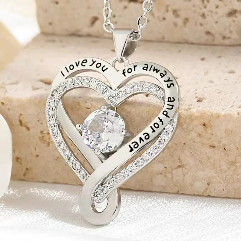Heart Shaped Pendant Necklace Hollow Design Rhinestone Zinc Alloy for Women Gift for Best Friends Mothers Day Party Wear