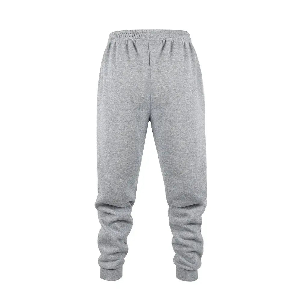Men's gray fleece sweatpants from Simples Market, back view with elastic cuffs.
