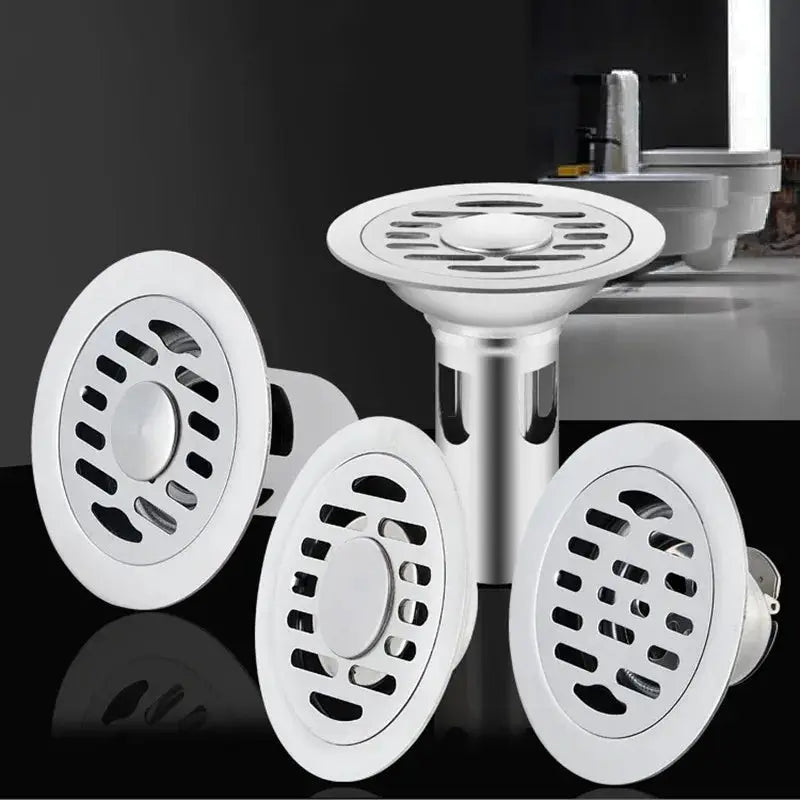 Set of four stainless steel floor drain covers with hair catcher for bathroom and kitchen, Simples Market