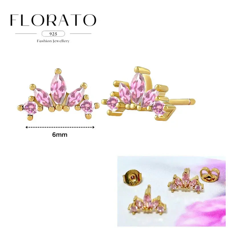 Geometric gold-tone hoop earrings by Simples Market with pink zircon stones, 6mm wide
