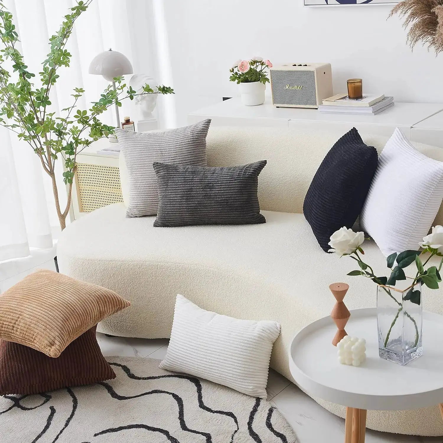 Corduroy striped cushion cover by Simples Market; gray, 30–60 cm, soft throw pillow case for living room and home decor