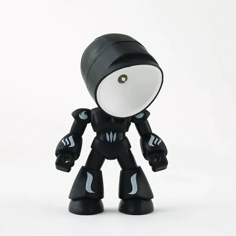 Mini night light LED desk lamp featuring a black robot figure with a white circular head, police hero design