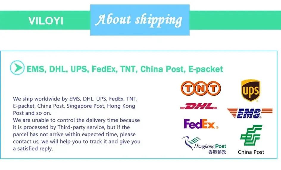 Shipping information banner with carrier logos: TNT, UPS, DHL, EMS, FedEx, Hong Kong Post, China Post.