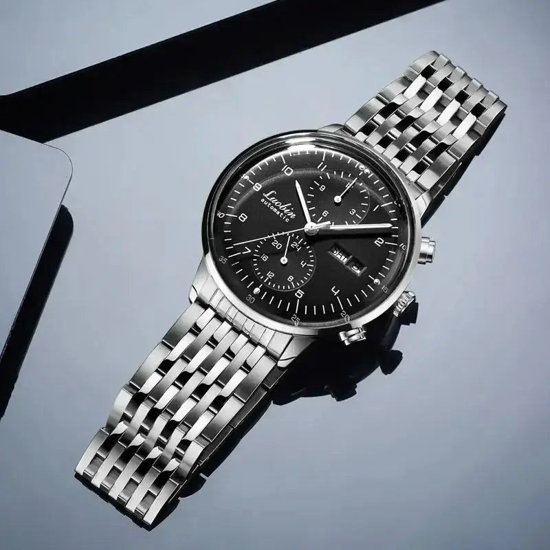 Men's stainless steel automatic wristwatch with black dial, Simples Market
