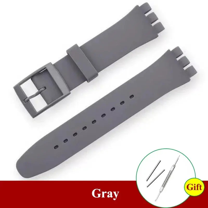 Gray silicone Swatch-style watch band, 2-piece replacement straps for 16–20mm watches by Simples Market