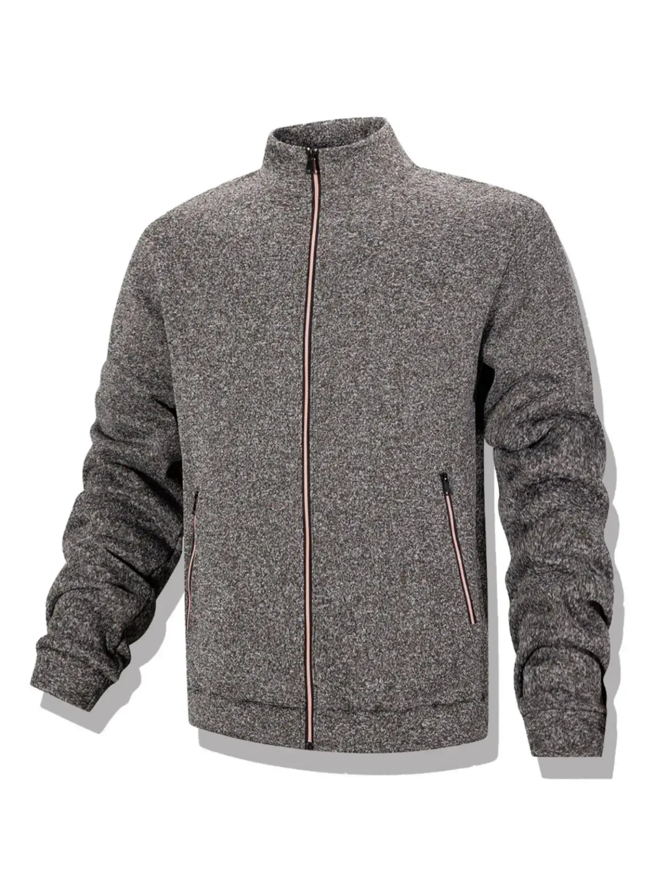 Men's Simples Market full-zip stand-collar knit jacket in grey heather, windproof warm coat