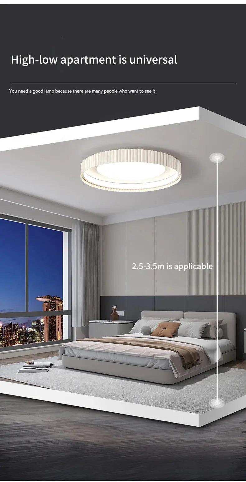 Simples Market modern round LED ceiling light for master bedroom; metal fixture with ribbed outer ring.