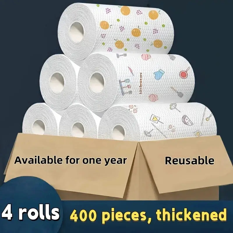 Absorbent Thickened Dishcloths Roll 50 To 100 Pcs Non Greasy Dry And Wet Use With Random Patterns For Sink Cleaning