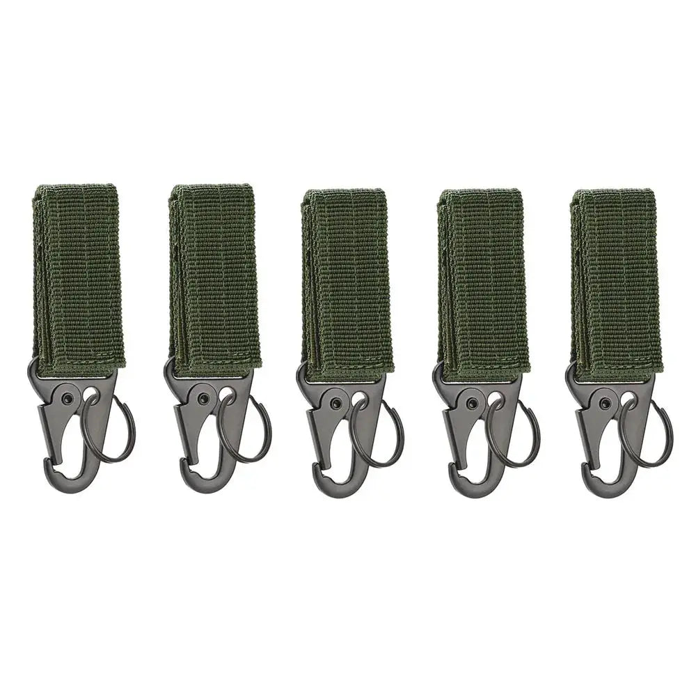 Nylon carabiner key hook with MOLLE webbing, olive green, 5-pack by Simples Market