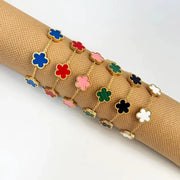 Adjustable Stainless Steel Bracelet Double Sided Five Leaf Clover Petals Gold Plated Women Fashion Jewelry