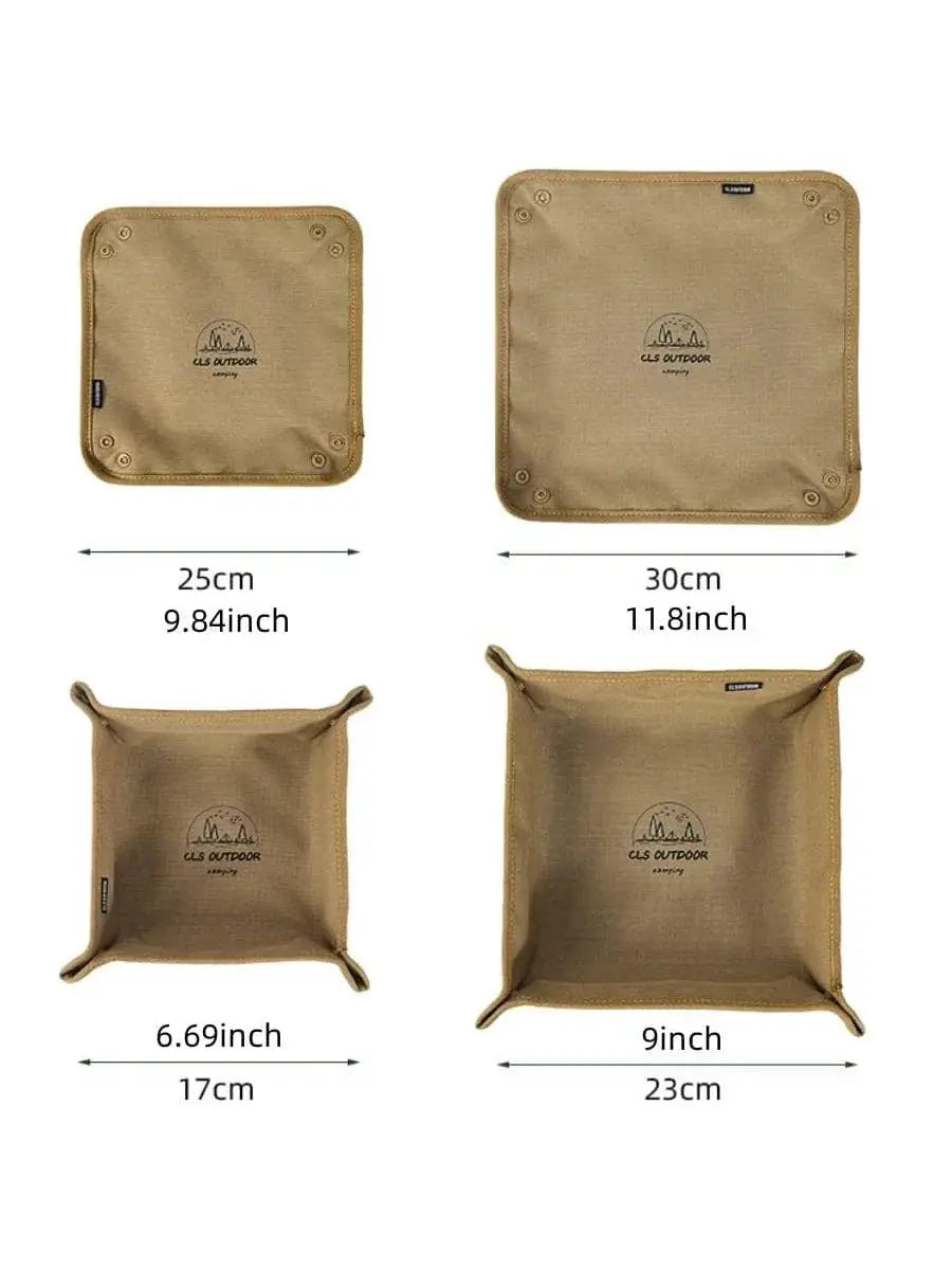 Portable camping organizer trays set of 4 in tan canvas with CLS Outdoor branding