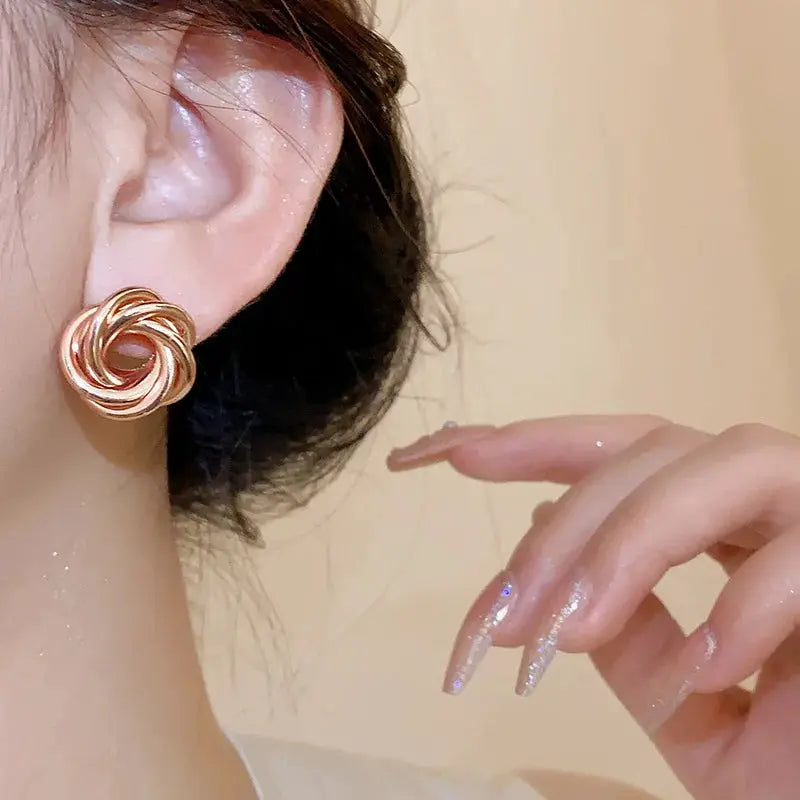 Geometric Multilayer Round Circles Hoop Earrings For Women Twisted Metal Gold Jewelry Gift
