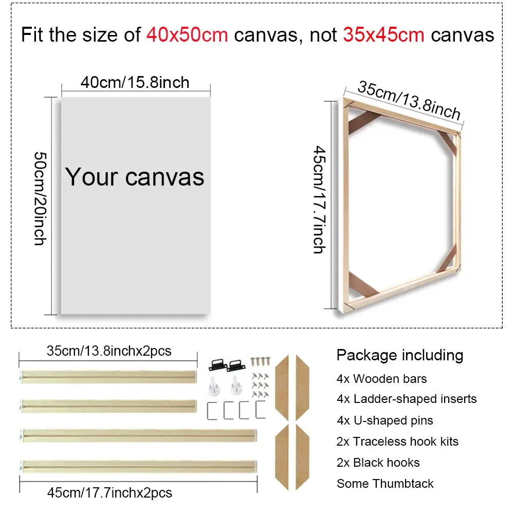 Canvas frame set in natural wood by Simples Market for 40x50 cm canvases; includes 4 bars and hardware