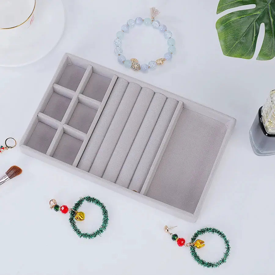 Flocking Jewelry Box Tray Velvet Interior With Wooden Base For All Kinds Of Jewelry Storage