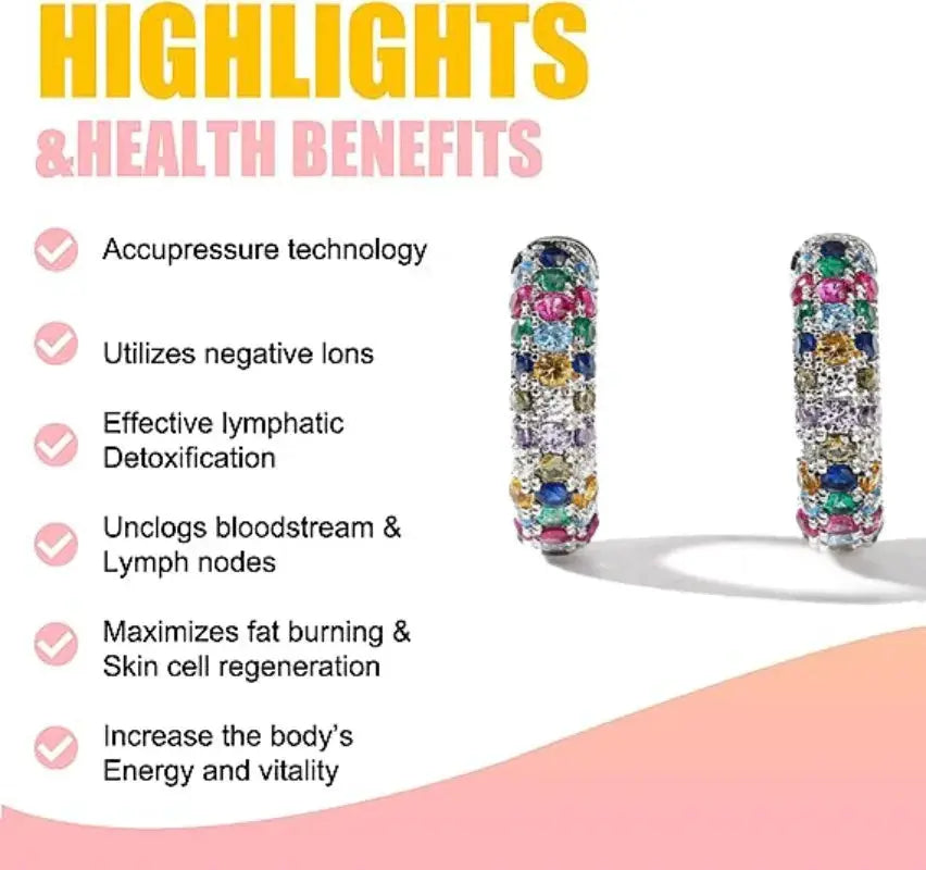 Crystal Lymphatic Drainage Earrings Colorful Crystal Round Hoop Earrings Magnetic Therapy Weight Loss Slimming Jewelry