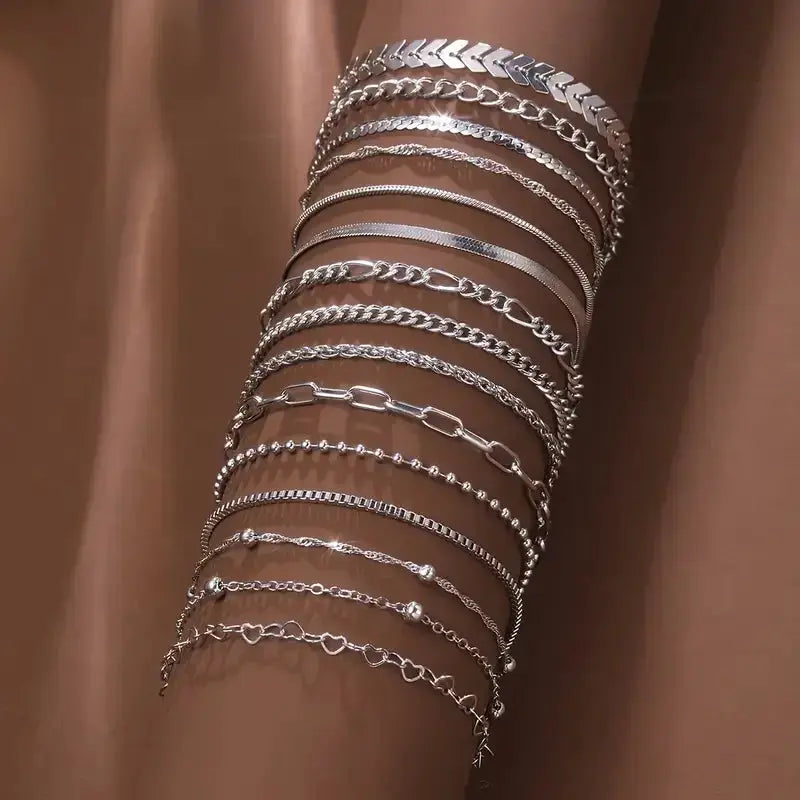 5 Or 15 Pcs Set Silver Chain Bead Bracelets For Women Simple Elegant Jewelry For Vacation Beach Party Casual Wear
