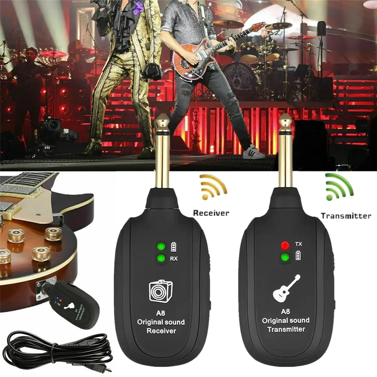 Miwayer A8 Wireless Guitar System 4 Channel Transmitter Receiver For Electric Guitar Bass Violin