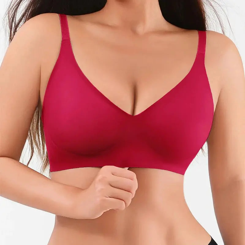 Seamless jelly glue bralette, red, padded, wire-free with adjustable straps
