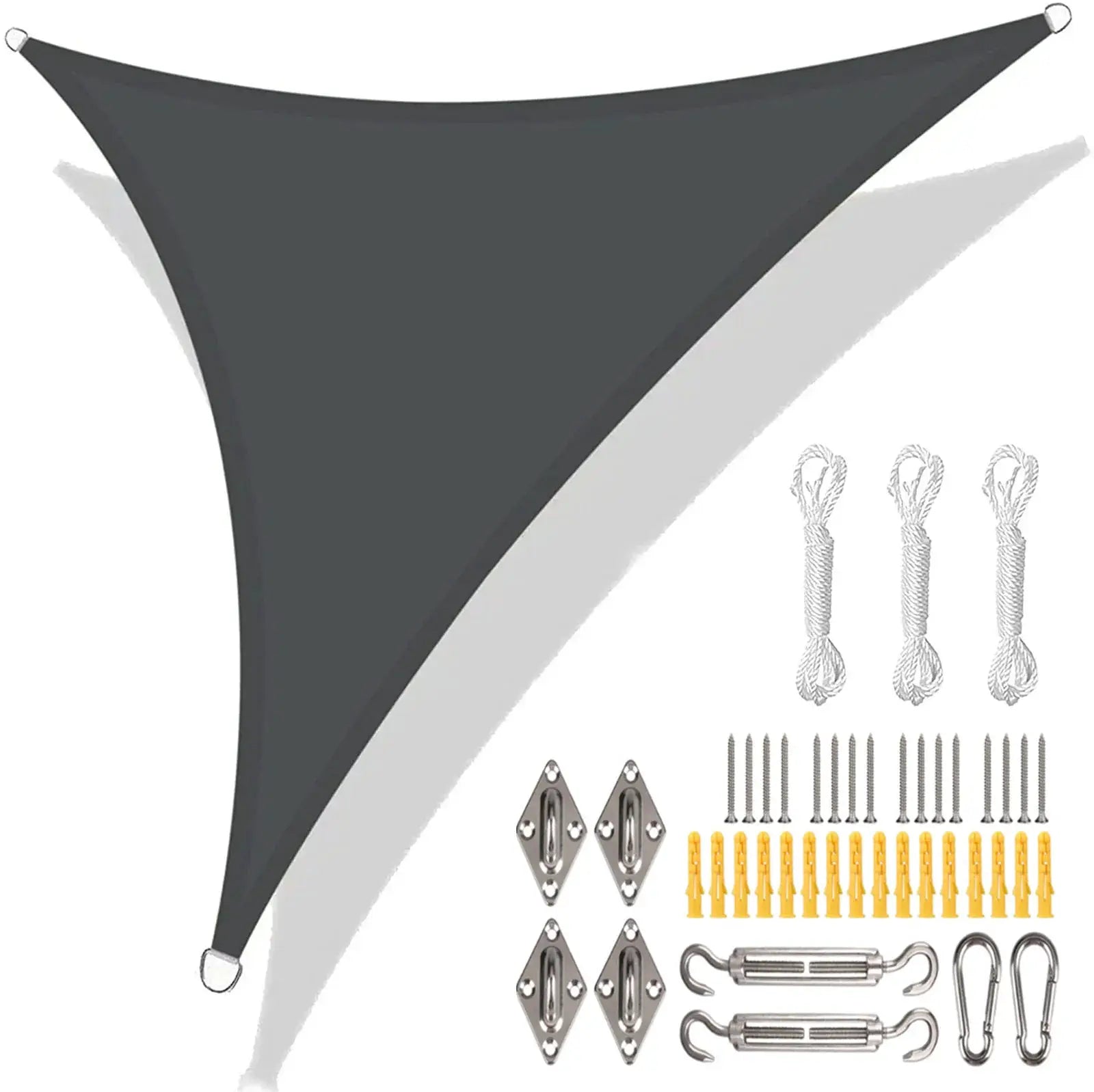 Simples Market charcoal triangle waterproof sun shade sail canopy with ropes, anchors, screws and brackets