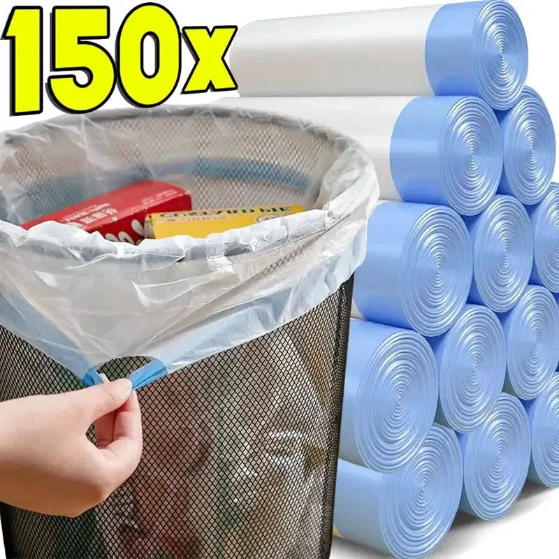 Drawstring trash bags by Simples Market, thickened plastic, large kitchen/dormitory size with blue roll packaging, 150x